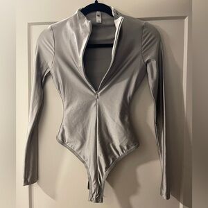 Skims Disco Long Sleeve Zip Up Bodysuit